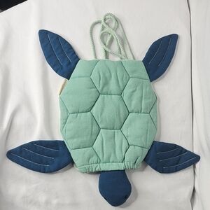 ​Meri Meri Sea Turtle Quilted Drawstring Backpack Bag Blue Green Canvas Rare